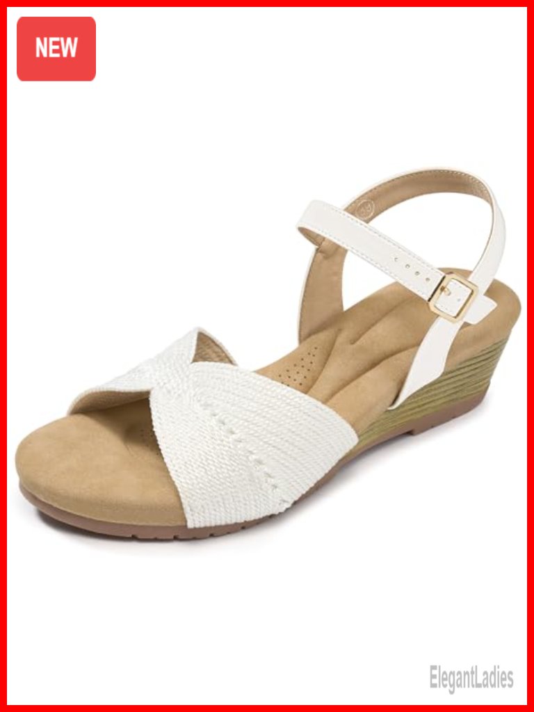 Comfortable Open Toe Wedge Sandals With Ankle Strap Buckle